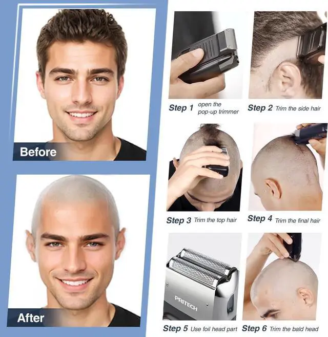 Alt view image 2 of 6 - PRITECH Foil and Bald Shavers 2 in 1 Electric Shaver for Men Foil Blade and PopupTrimmer with Rechargeable 3 Adjustable Speeds Men's Shaver (Black Silver)