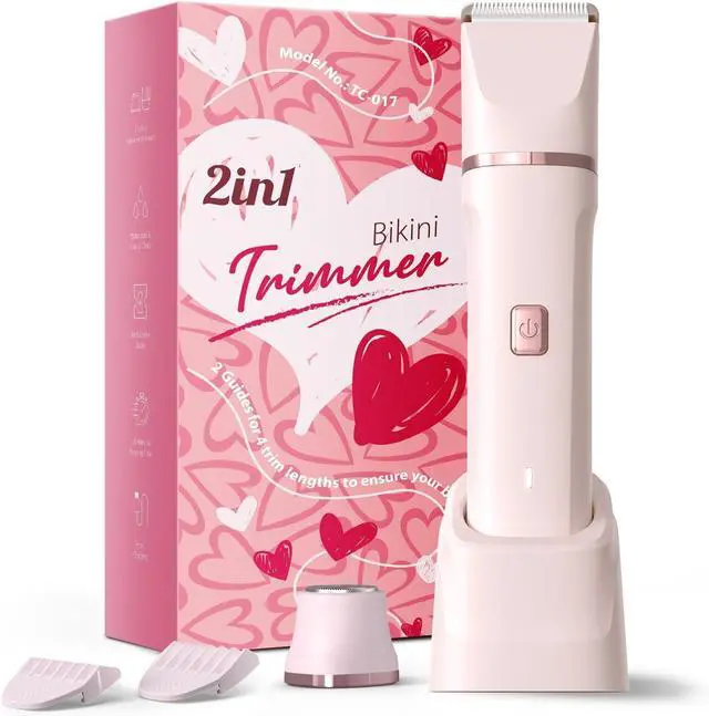 Main image of Bikini Trimmer for Women - Painless Electric Razors for Silk Skin,Cordless Body Shaver for Trip,Replaceable Lady Facial Razor, IPX7 Waterproof&Easy Cleaning, Ceramic Blade, USB Charge Dock Pink