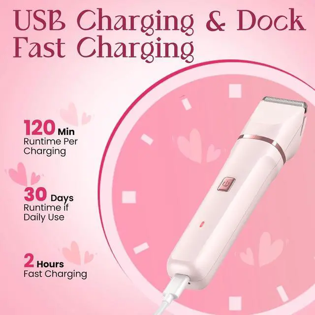 Alt view image 5 of 7 - Bikini Trimmer for Women - Painless Electric Razors for Silk Skin,Cordless Body Shaver for Trip,Replaceable Lady Facial Razor, IPX7 Waterproof&Easy Cleaning, Ceramic Blade, USB Charge Dock Pink