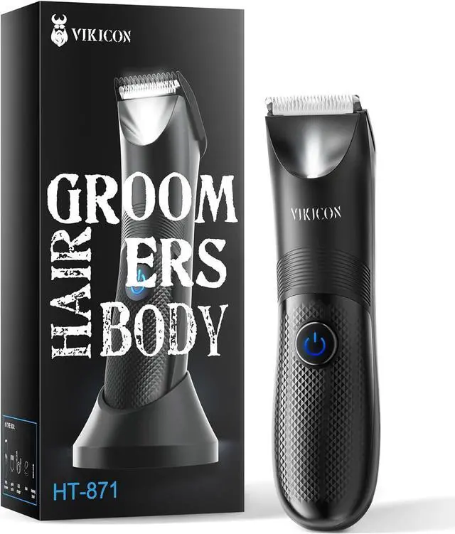 Main image of VIKICON Manscape Trimmer for Men - No Nicks Electric Razor-Shaver for Balls/Pubic/Groin/Legs/Chest Hair Removal w/Light & Ceramic Blade, IPX7 Waterproof Body Groomer USB-C Charging, Gifts for Him Dad