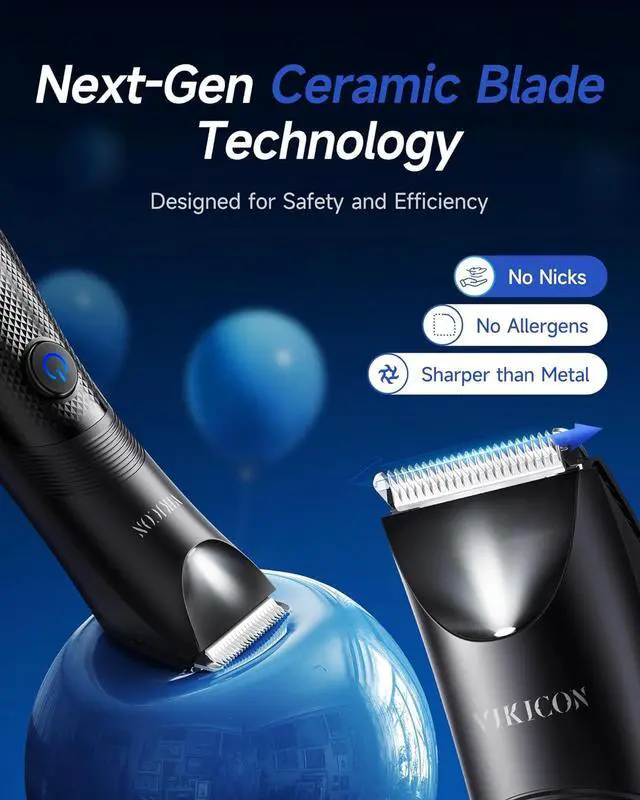 Alt view image 3 of 7 - VIKICON Manscape Trimmer for Men - No Nicks Electric Razor-Shaver for Balls/Pubic/Groin/Legs/Chest Hair Removal w/Light & Ceramic Blade, IPX7 Waterproof Body Groomer USB-C Charging, Gifts for Him Dad