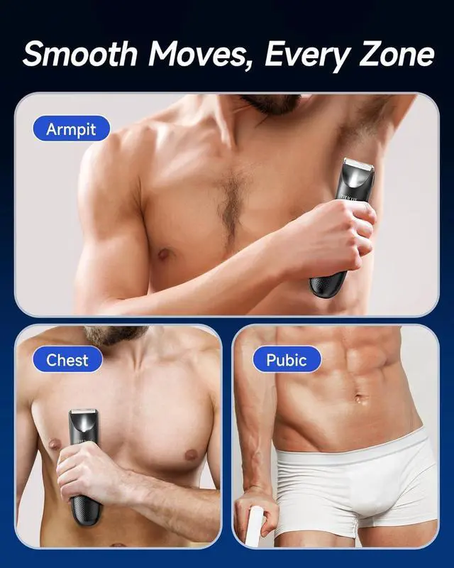 Alt view image 7 of 7 - VIKICON Manscape Trimmer for Men - No Nicks Electric Razor-Shaver for Balls/Pubic/Groin/Legs/Chest Hair Removal w/Light & Ceramic Blade, IPX7 Waterproof Body Groomer USB-C Charging, Gifts for Him Dad