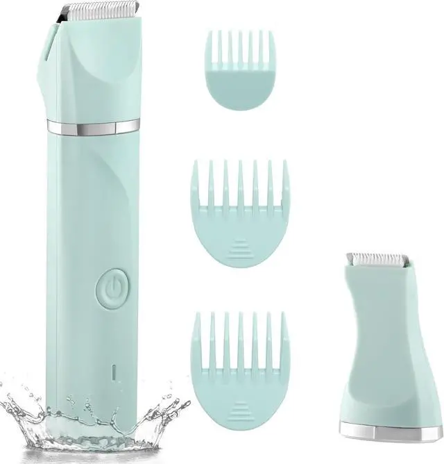 Main image of Waterproof Bikini Trimmer Women Electric Razor for Pubic Hair Women's Foil Shaver Rechargeable Shaver Removal with Snap-in Ceramic Blades IP7X Washable Head,Wet and Dry Use,Green