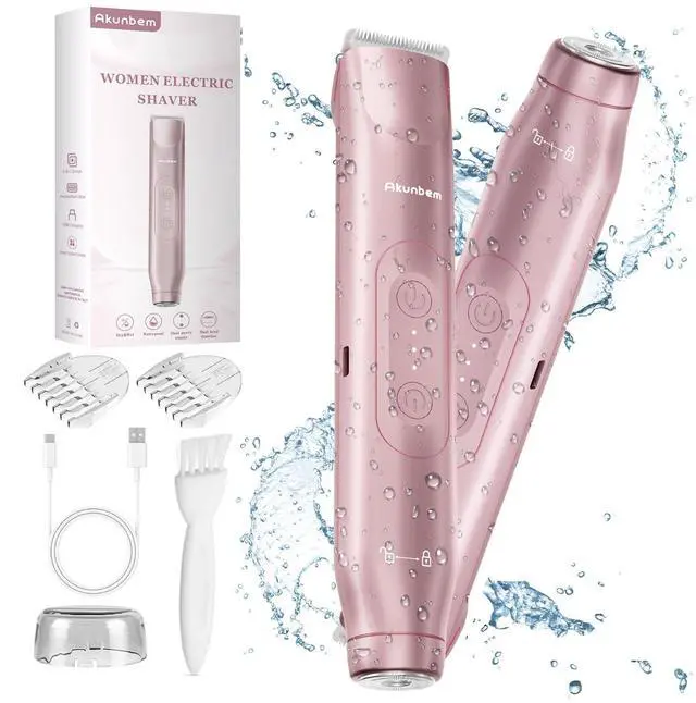 Main image of 2 in 1 Women Electric Shaver Dual Head Bikini Trimmer for Women IPX7 Waterproof Wet & Dry Use Body Hair Trimmer and Facial Hair Remover for Bikini Underarm Leg Arm Body Face, Pink