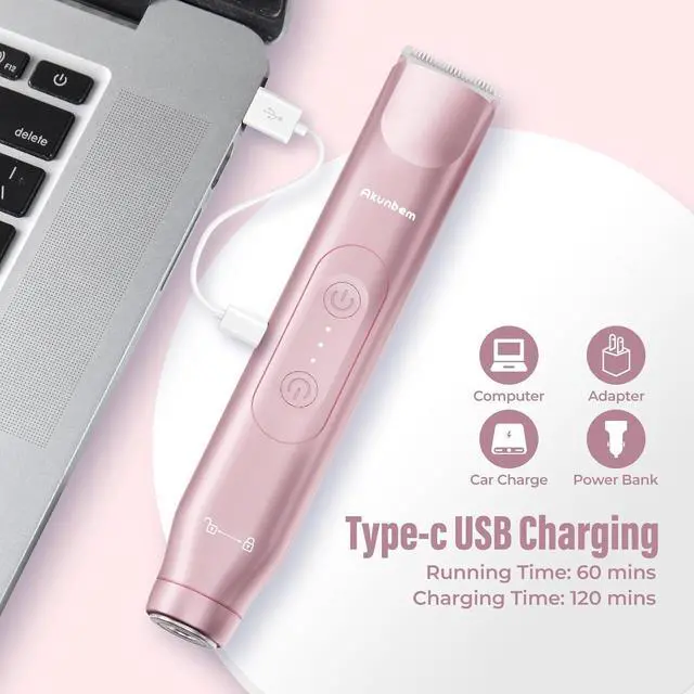 Alt view image 6 of 7 - 2 in 1 Women Electric Shaver Dual Head Bikini Trimmer for Women IPX7 Waterproof Wet & Dry Use Body Hair Trimmer and Facial Hair Remover for Bikini Underarm Leg Arm Body Face, Pink
