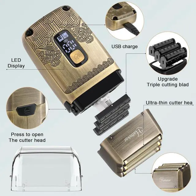 Alt view image 2 of 7 - Hatteker Professional Hair Clipper Electric Razor Foil Shavers for Men Body Nose Ear Hair Grooming Kit with Triple Blades Cordless Waterproof