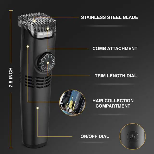 Alt view image 5 of 7 - Bell+Howell Vacutrim Professional Beard Trimmer for Men with Vacuum - Electric Cordless Rechargeable Beard Shaver Mens Trimmer, 20 Settings, As Seen on TV