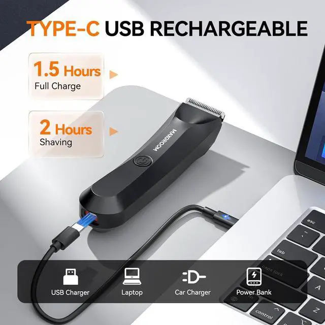 Alt view image 4 of 7 - Manscape Body Hair Trimmer for Men, IPX7 Waterproof Pubic & Groin Hair Trimmer- Electric Ball Shaver with LED Light, Ceramic Blade, USB Rechargeable & Travel Pouch