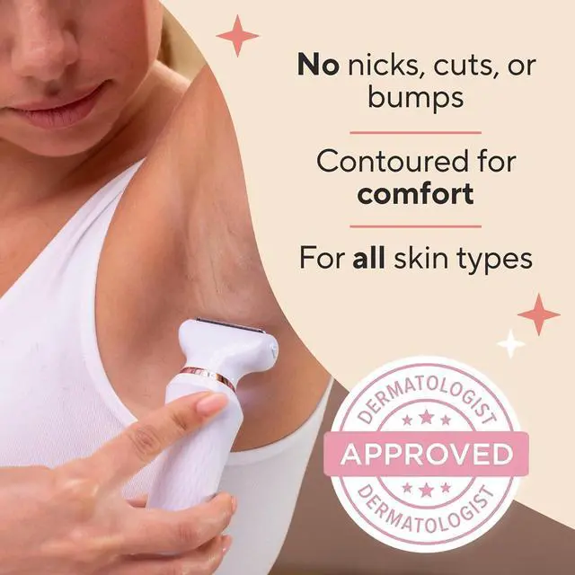 Alt view image 3 of 7 - Finishing Touch Flawless Underarm Hair Removal Electric Razor Device, Designed to Shave and Contour Womens Sensitive Underarm Area, Cordless Groomer, Painless for All Skin Types