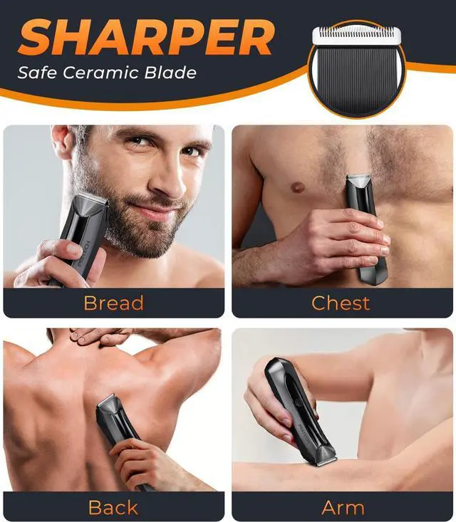 Alt view image 2 of 6 - PRITECH Body Hair Trimmer for Men - Rechargeable Trimmer for Mens with Ceramic Blade, Wet & Dry Mens Ball Trimmer with Standing Recharge Dock, Cordless Groin Hair Trimmer for Men
