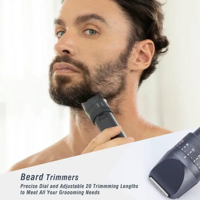 Alt view image 4 of 7 - Beard Trimmers Kit for Men Precise Dial Adjustable 20 Lengths, 5-IN-1 Electric Shavers and Hair Clippers Set - Body Nose Ear Mustache Hair Trimmers Razors Waterproof Wet/Dry - USB-C Charging Dock