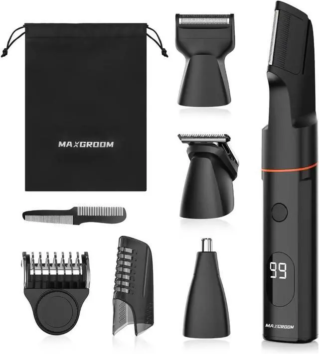 Main image of Manscape Body Hair Trimmer for Men, Waterproof Pubic, Groin & Ball Shaver, No-Nick Mens Grooming Kit with LED Display, Type-C USB Rechargeable, Guide Comb & Travel Lock