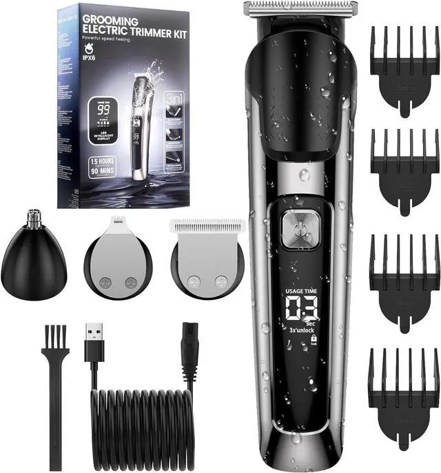 Main image of Beard Trimmer for Men - 5 in 1 Kit Electric Razor, Nose Hair Trimmer with LED Display, Cordless Mustache Body Face Grooming Kit, Waterproof Rechargeable Beard Shaver
