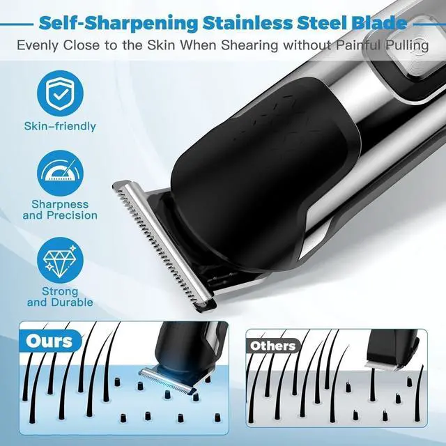 Alt view image 3 of 6 - Beard Trimmer for Men - 5 in 1 Kit Electric Razor, Nose Hair Trimmer with LED Display, Cordless Mustache Body Face Grooming Kit, Waterproof Rechargeable Beard Shaver