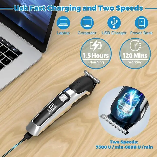 Alt view image 5 of 6 - Beard Trimmer for Men - 5 in 1 Kit Electric Razor, Nose Hair Trimmer with LED Display, Cordless Mustache Body Face Grooming Kit, Waterproof Rechargeable Beard Shaver