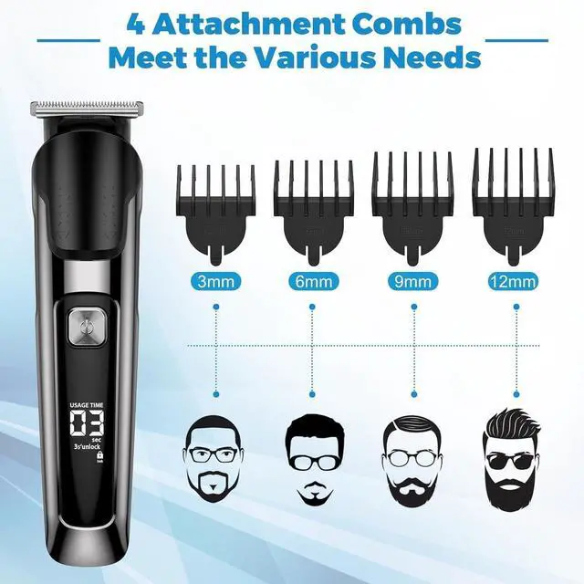 Alt view image 6 of 6 - Beard Trimmer for Men - 5 in 1 Kit Electric Razor, Nose Hair Trimmer with LED Display, Cordless Mustache Body Face Grooming Kit, Waterproof Rechargeable Beard Shaver