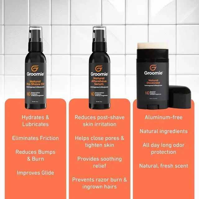 Alt view image 5 of 7 - Groomie Crispy AF, Shaving & Grooming Kit for Bald Men - Set Includes BaldiePro Electric Razor, Pre-Shave Oil, Aftershave, Deodorant & Travel Carrying Case - All-in-One Head Shaver Kits for Men