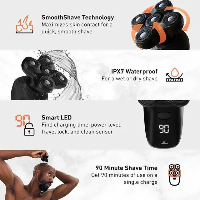 Alt view image 4 of 7 - Groomie Crispy AF, Shaving & Grooming Kit for Bald Men - Set Includes BaldiePro Electric Razor, Pre-Shave Oil, Aftershave, Deodorant & Travel Carrying Case - All-in-One Head Shaver Kits for Men