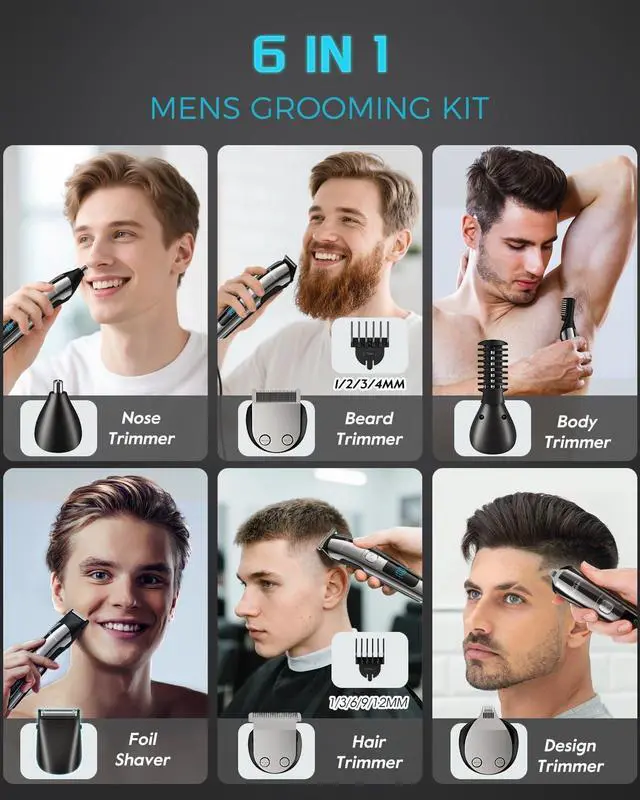 Alt view image 2 of 7 - Brightup Beard Trimmer for Men - Electric Razor & Shaver, Cordless Hair Clippers Trimmers Set, IPX7 Waterproof Mens Grooming Kit for Shaving Face, Mustache, Body, Ear, Nose Hair Trimmer, Gifts for Men