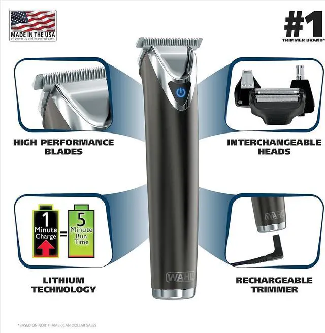 Alt view image 2 of 7 - Wahl Stainless Steel Lithium Ion 2.0+ Slate Beard Trimmer for Men - Electric Shaver, Nose Ear Trimmer, Rechargeable All in One Men's Grooming Kit - Model 9864