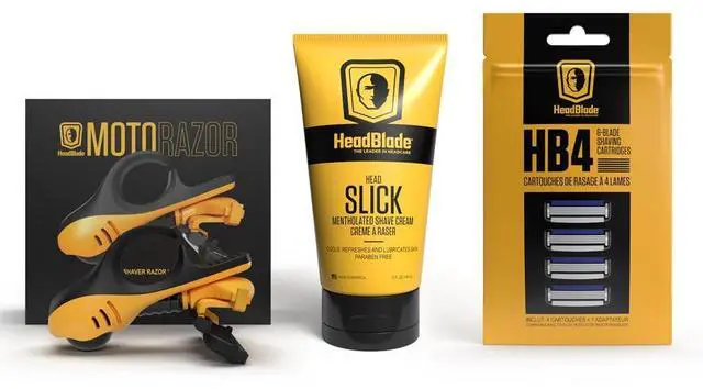 Alt view image 2 of 7 - Moto Men's Head Shaving Starter Kit with 5oz HeadSlick Shaving Cream, Shaving Razor, Blade Refills