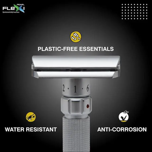 Alt view image 3 of 7 - Pearl Flexi Adjustable Safety Razor Version V12 - Reusable Metal Razor made of 100% Brass | Eco Friendly Double Edge Razor for Men | Men's Shaving Razor for best Father's Day Gift