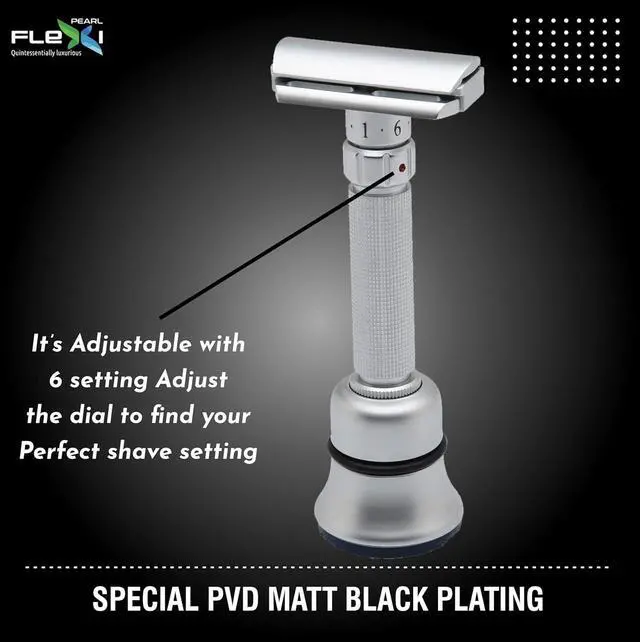 Alt view image 4 of 7 - Pearl Flexi Adjustable Safety Razor Version V12 - Reusable Metal Razor made of 100% Brass | Eco Friendly Double Edge Razor for Men | Men's Shaving Razor for best Father's Day Gift