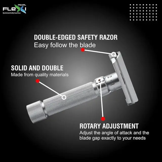 Alt view image 6 of 7 - Pearl Flexi Adjustable Safety Razor Version V12 - Reusable Metal Razor made of 100% Brass | Eco Friendly Double Edge Razor for Men | Men's Shaving Razor for best Father's Day Gift