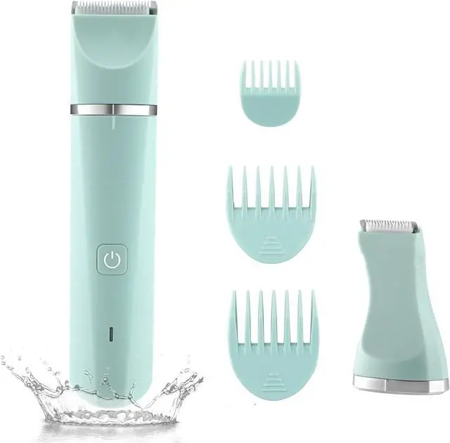 Main image of Bikini Trimmer for Women, Electric Razors for Women, IPX7 Waterproof&Easy Cleaning, Ceramic Blade,Rechargeable Pubic Hair Trimmer Womens,Green