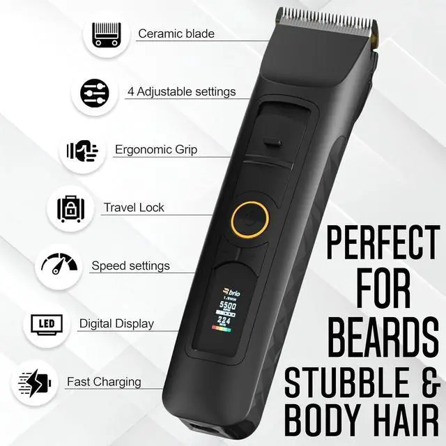 Alt view image 4 of 7 - Brio Beardscape V2 Beard Trimmer for Men Professional with Low Friction Ceramic Blade, Cordless Professional Hair Trimmer for Barbers with 4 Hrs of Long Battery Timing, Ideal for Beard & Body (Black)