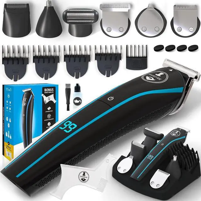 Main image of 11-in-1 Men's Beard and Mustache Electric Trimmer Kit, Cordless Body and Nose Hair Razors, Set of Beard Clippers, USB Rechargeable Battery, Shaver for Men, Lifetime Self-Sharp Blades