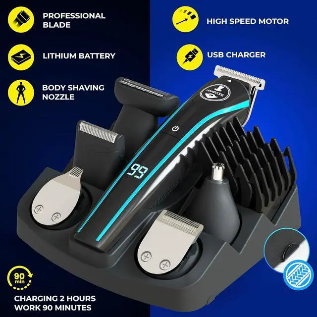 Alt view image 3 of 7 - 11-in-1 Men's Beard and Mustache Electric Trimmer Kit, Cordless Body and Nose Hair Razors, Set of Beard Clippers, USB Rechargeable Battery, Shaver for Men, Lifetime Self-Sharp Blades