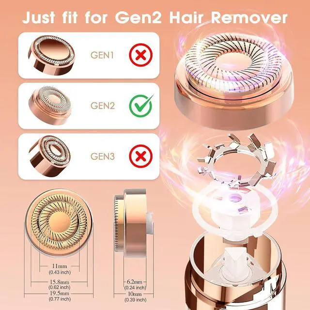 Alt view image 4 of 7 - Replacement Heads for Flawless Hair Remover Gen 2, 18k Gold Facial Hair Remover Replacement Head with Compartment Storage Box, Women Painless Replacement Blades fit Finishing Touch Flawless