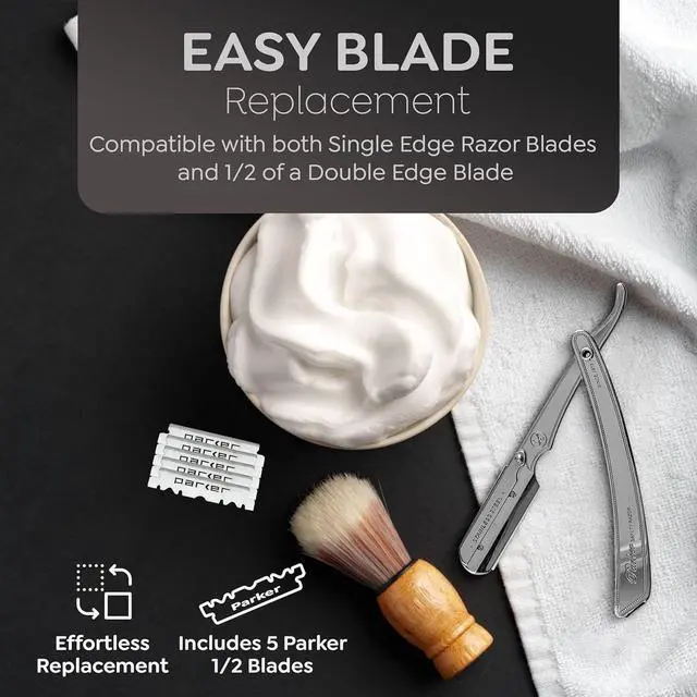 Alt view image 7 of 7 - Parker SRX Straight Razor  All Stainless Steel Barber Razor with Clip-Type Blade Holder for Disposable Blades  Ideal for Precision Wet Shaving at Home or Barbershop  Iconic Brand
