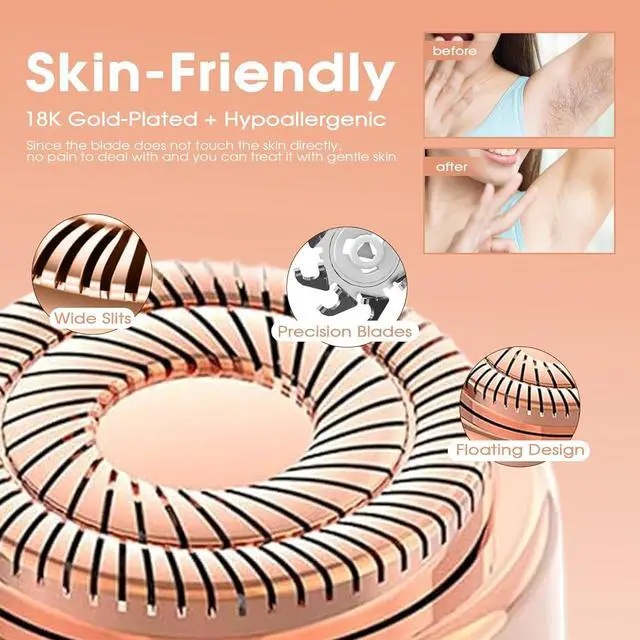 Alt view image 7 of 7 - Replacement Heads for Flawless Hair Remover Gen 2, 18k Gold Facial Hair Remover Replacement Head with Compartment Storage Box, Women Painless Replacement Blades fit Finishing Touch Flawless