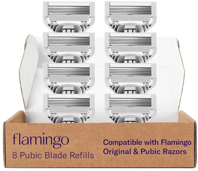 Main image of Flamingo Pubic Women's Pubic Razor Refill Cartridges, 8 Women's Razors for Shaving Bikini Line