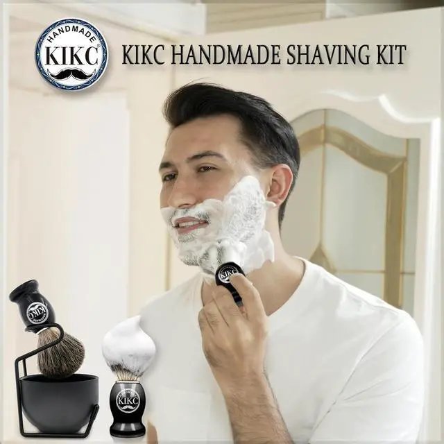 Alt view image 5 of 6 - 5 in 1 Shaving Kit for Wet Shave, Set Includes Hand Crafted Pure Badger Shave Brush, Stainless Steel Lathering Soap Bowl, Shave Brush Stand, Shaving Cream, Best Gift for Bearded Man, Deluxe Black