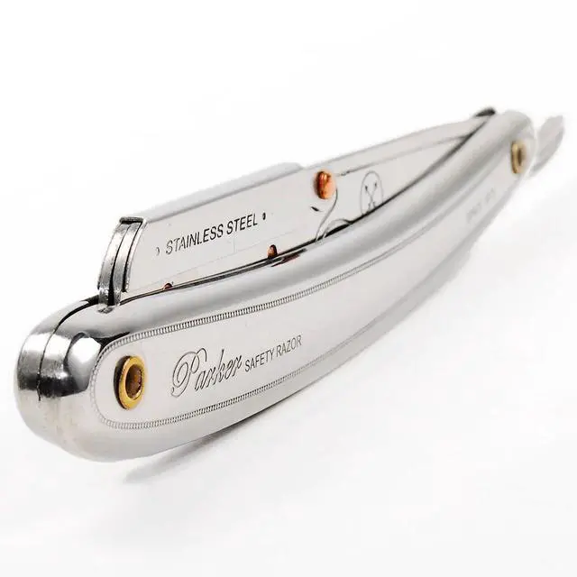 Alt view image 7 of 7 - Parker SR1 Stainless Steel Straight Edge Barber Razor  Professional Shavette for Barbers & Home Use with 5 Premium Platinum Half Blades  Replaceable Blade Straight Razor for Close, Smooth Shaves