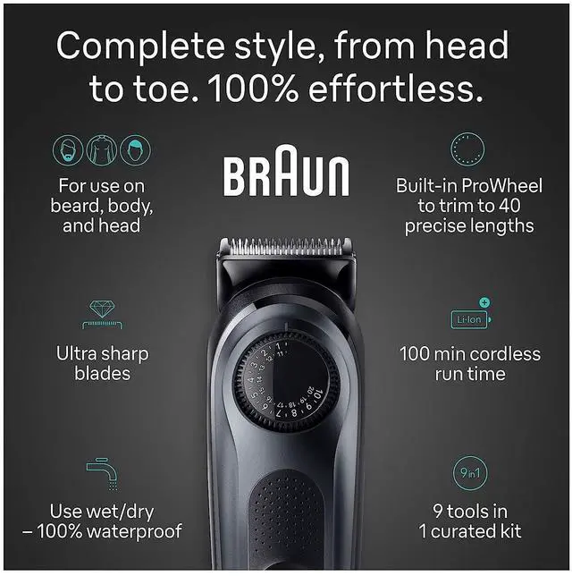 Alt view image 3 of 7 - Braun All-in-One Style Kit Series 5 5490, 9-in-1 Trimmer for Men with Beard Trimmer, Body Trimmer for Manscaping, Hair Clippers & More, Ultra-Sharp Blade, 40 Length Settings, Waterproof
