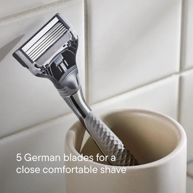 Alt view image 4 of 7 - Harry's Shaving Kit for Men - Razor Handle, 5 Razor Blade Refills, Foaming Shave Gel, and Travel Blade Cover - Chrome Edition