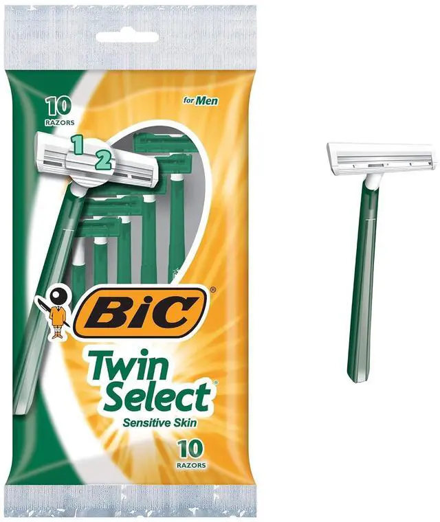 Main image of BIC Twin Select Disposable Razors; 2 Blades For a Smooth and Comfortable Shave; Sensitive Skin; Green Handle; 10 Piece Razor Set