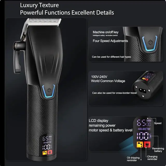Alt view image 2 of 7 - Professional Hair Clippers for Men - Cordless Beard Trimmer Electric Razor Foil Shavers, Barber Clippers Hair Trimmer Rechargeable Hair Grooming Kit, LCD Display, Gifts for Men (Black)