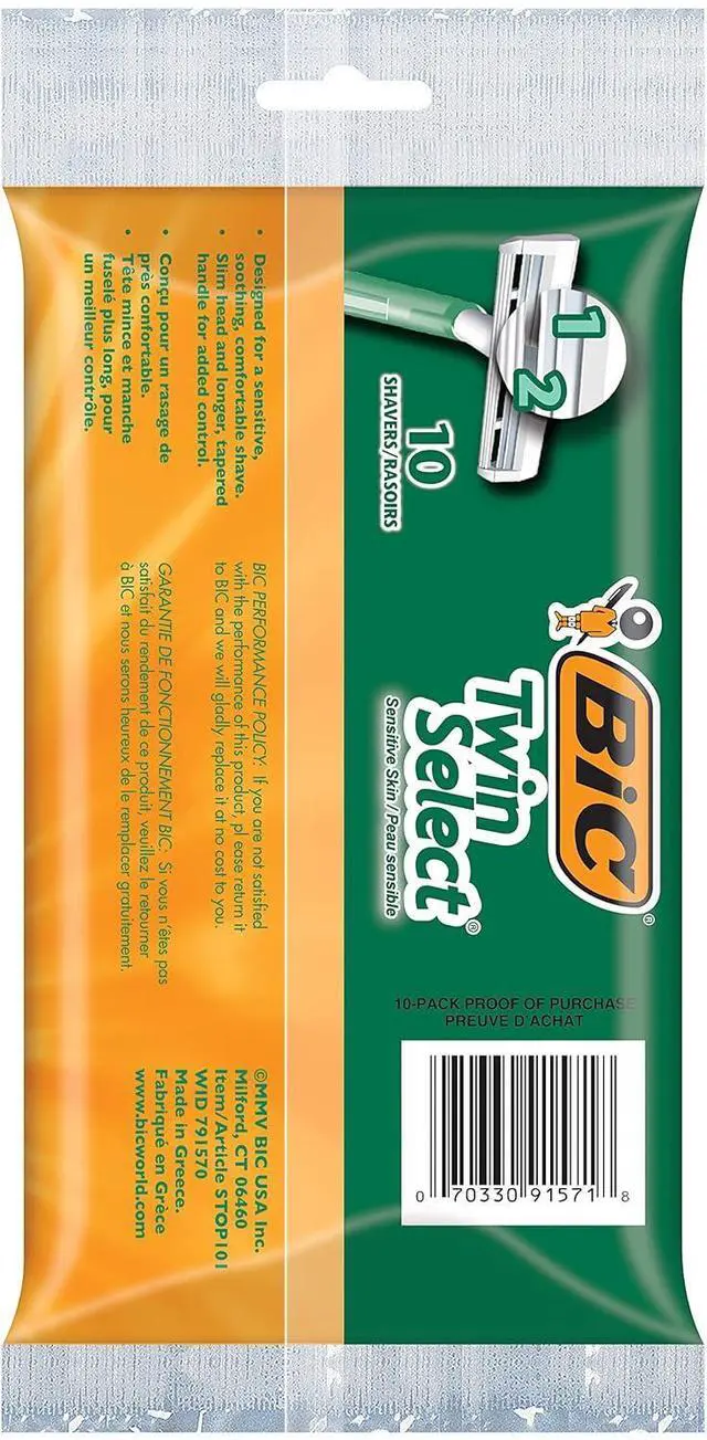 Alt view image 3 of 6 - BIC Twin Select Disposable Razors; 2 Blades For a Smooth and Comfortable Shave; Sensitive Skin; Green Handle; 10 Piece Razor Set