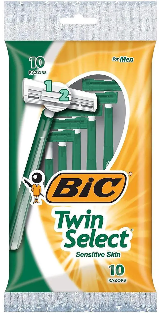 Alt view image 2 of 6 - BIC Twin Select Disposable Razors; 2 Blades For a Smooth and Comfortable Shave; Sensitive Skin; Green Handle; 10 Piece Razor Set