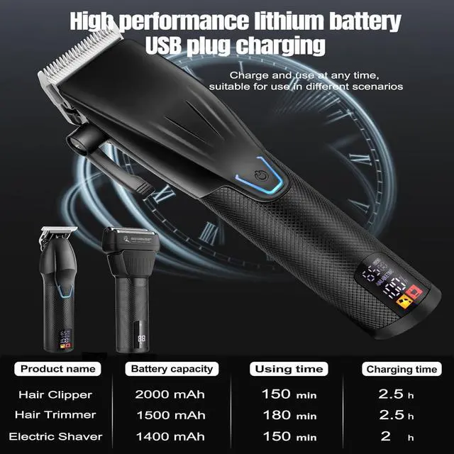 Alt view image 5 of 7 - Professional Hair Clippers for Men - Cordless Beard Trimmer Electric Razor Foil Shavers, Barber Clippers Hair Trimmer Rechargeable Hair Grooming Kit, LCD Display, Gifts for Men (Black)