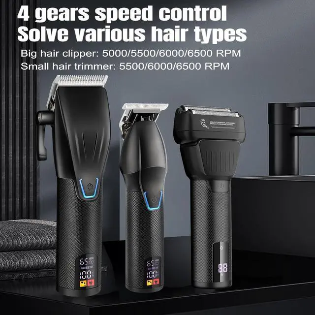 Alt view image 6 of 7 - Professional Hair Clippers for Men - Cordless Beard Trimmer Electric Razor Foil Shavers, Barber Clippers Hair Trimmer Rechargeable Hair Grooming Kit, LCD Display, Gifts for Men (Black)