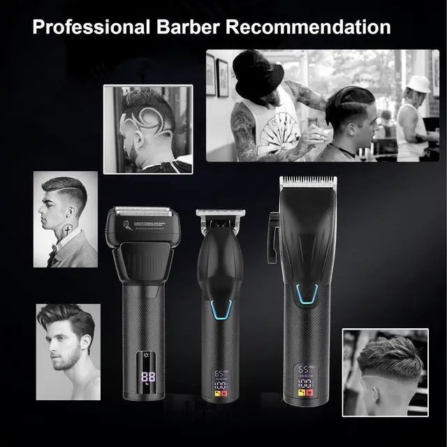 Alt view image 7 of 7 - Professional Hair Clippers for Men - Cordless Beard Trimmer Electric Razor Foil Shavers, Barber Clippers Hair Trimmer Rechargeable Hair Grooming Kit, LCD Display, Gifts for Men (Black)