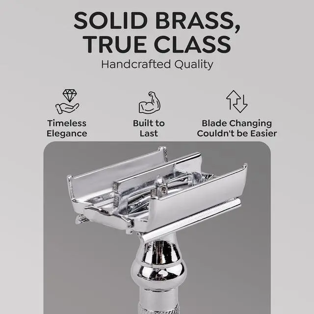 Alt view image 5 of 7 - Parker 99R Chrome Long Handle Heavyweight Butterfly Open Double Edge Safety Razor for Men, 5 Parker Premium Platinum Double Edge Razor Blades Included