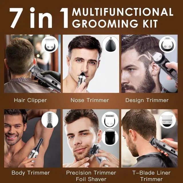 Alt view image 2 of 7 - Hatteker Beard Trimmer for Men, Waterproof Hair Trimmer Electric Razor, Cordless Hair Clippers Shavers for Men, Shaving Kit for Nose Mustache Body Facial, Beard Grooming Kit Fathers Gifts for Dad