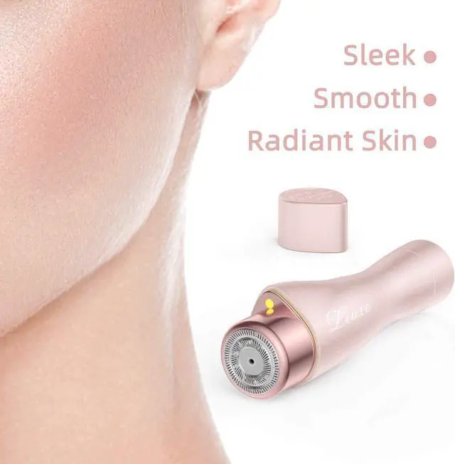 Alt view image 2 of 7 - Facial Hair Remover for Women, Leuxe Painless Hair Removal Waterproof Shaver Razor with LED Light for Peach Fuzz Fine Hair Chin Cheek Upper Lip (Rose)
